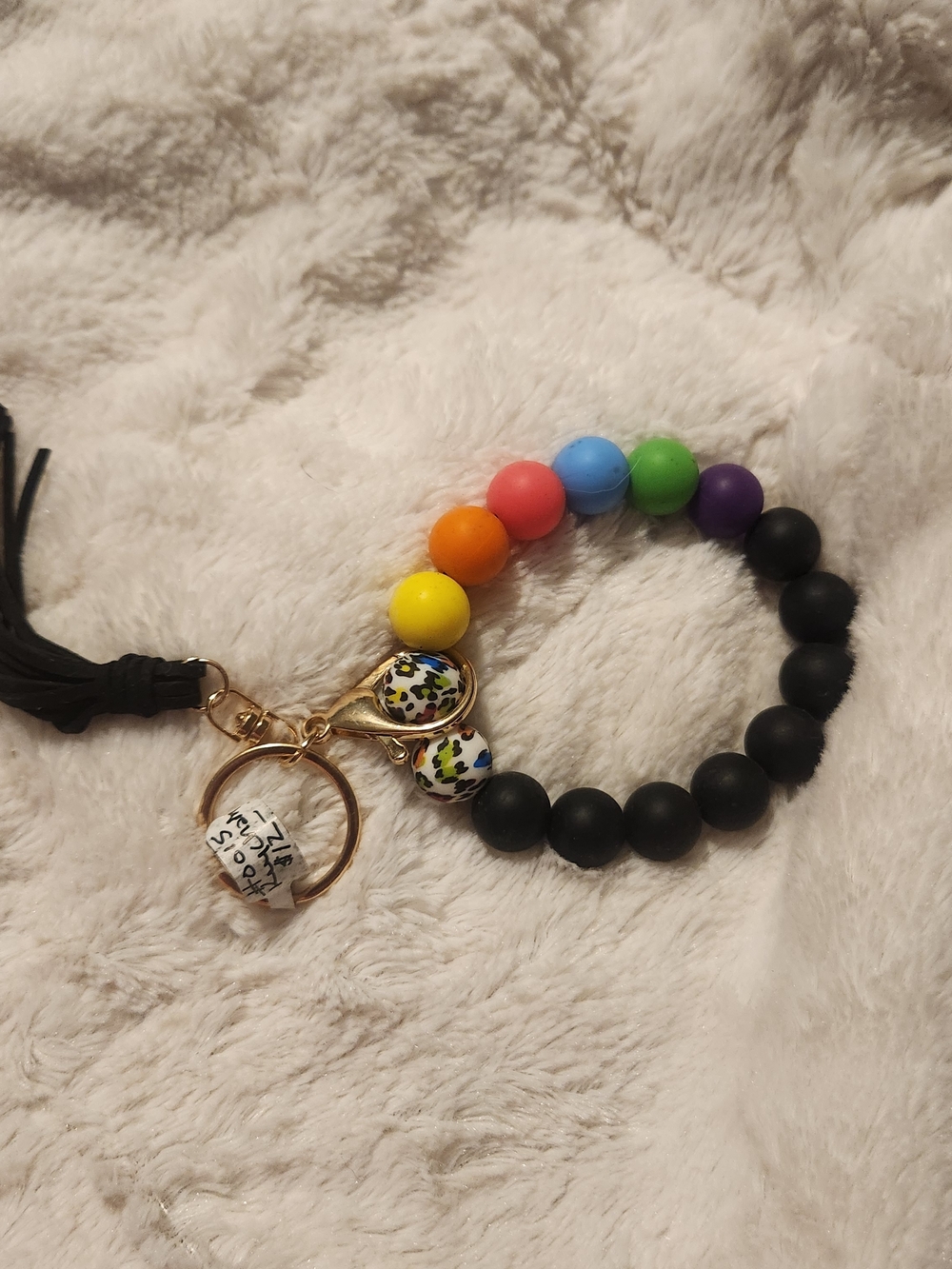 Rainbow Beaded Keychain Bracelet with Black Beads BNWOT